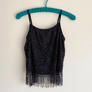 Vintage Fringed Crochet Lace Sparkle Tank Top